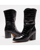 Bottines en Cuir croco Goldy noires - Talon 5 cm