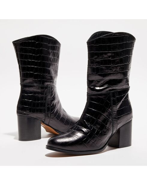 Bottines en Cuir croco Goldy noires - Talon 5 cm