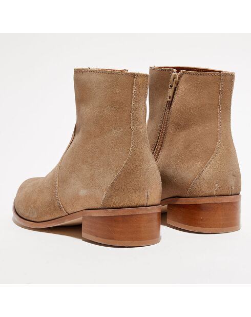 Bottines en Velours de Cuir Zabeth sable