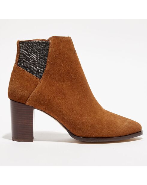 Bottines en Velours de Cuir Molly cognac - Talon 5,5 cm