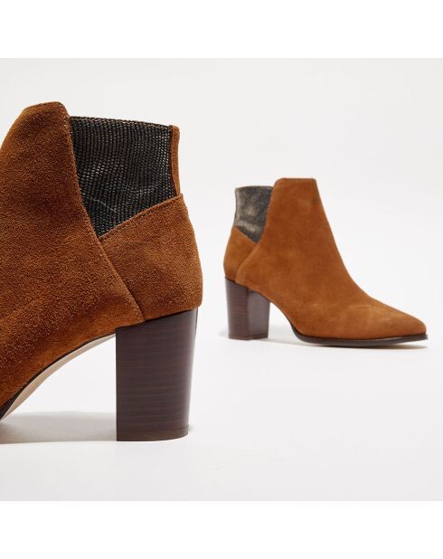 Bottines en Velours de Cuir Molly cognac - Talon 5,5 cm