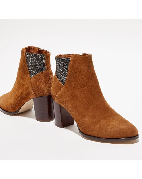 Bottines en Velours de Cuir Molly cognac - Talon 5,5 cm