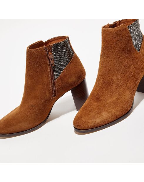 Bottines en Velours de Cuir Molly cognac - Talon 5,5 cm