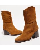 Bottines en Velours de Cuir Goldy rhum - Talon 5 cm