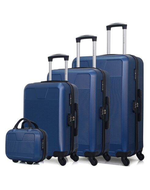 3 Valises 4 roues simples Selenga-C 75/65/55/30 cm & Vanity bleues