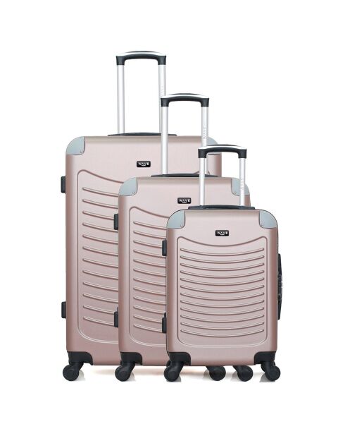 3 Valises 4 roues simples Congo 75/65/55 cm rose doré