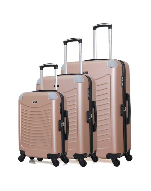 3 Valises 4 roues simples Congo 75/65/55 cm rose doré