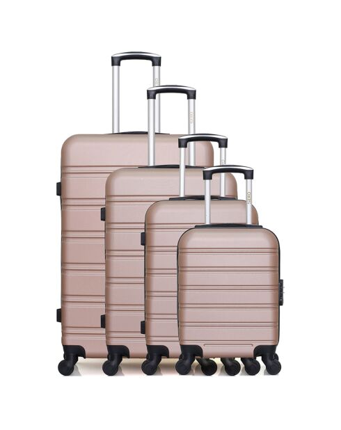 4 Valises 4 roues simples Renoso-M 75/65/55/46 cm rose doré