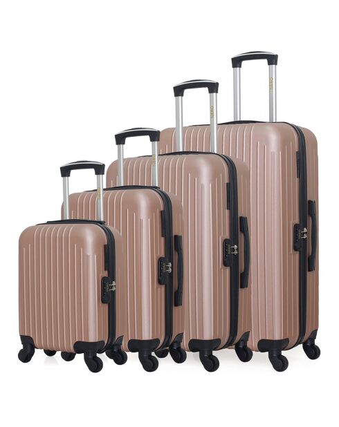 4 Valises 4 roues simples Carpates -M 75/65/55/46 cm rose doré