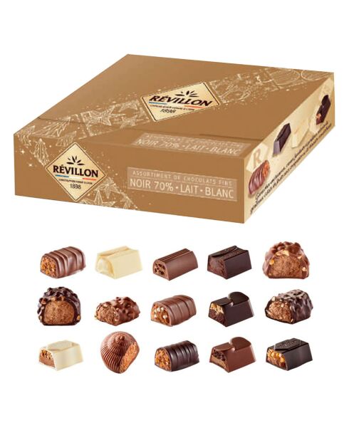Révillon Schachtel mit dunkler, weißer und weißer Schokolade 475 g