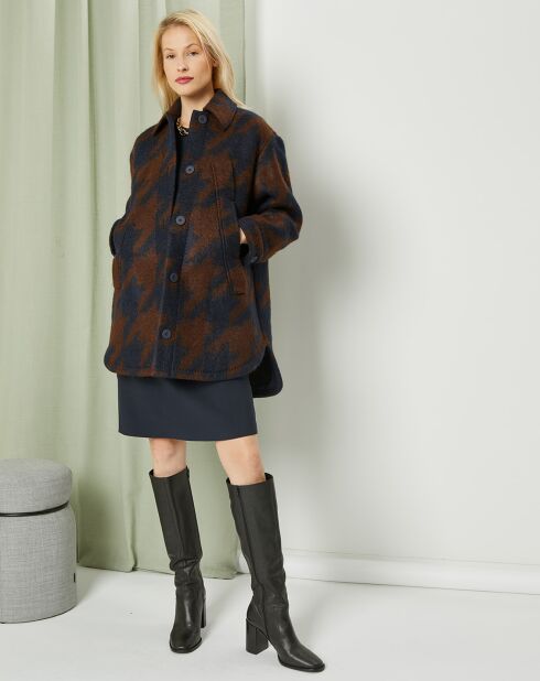 Manteau mi-long en Mohair & Laine mélangés Sante marron/bleu