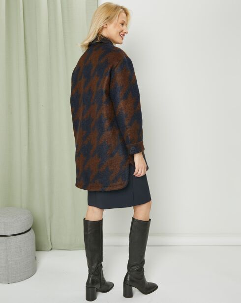 Manteau mi-long en Mohair & Laine mélangés Sante marron/bleu