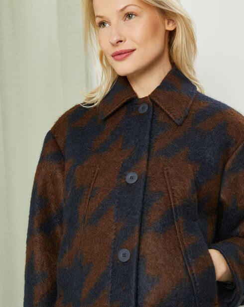 Manteau mi-long en Mohair & Laine mélangés Sante marron/bleu