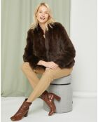 Manteau court réversible en Cuir & Fourrure Aggravi marron