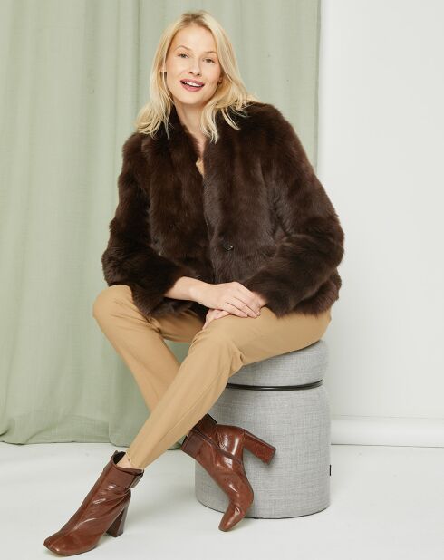 Manteau court réversible en Cuir & Fourrure Aggravi marron