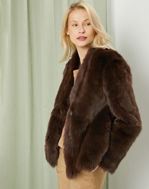 Manteau court réversible en Cuir & Fourrure Aggravi marron