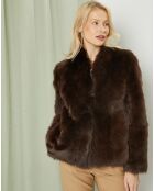 Manteau court réversible en Cuir & Fourrure Aggravi marron