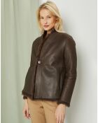 Manteau court réversible en Cuir & Fourrure Aggravi marron