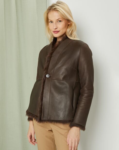 Manteau court réversible en Cuir & Fourrure Aggravi marron