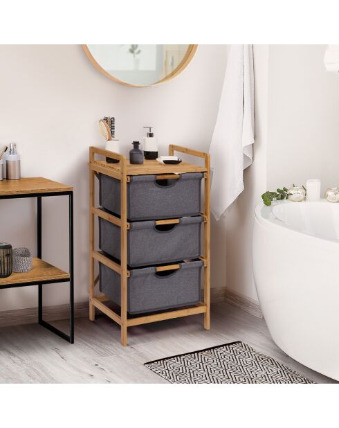 Meuble multirangements Maya en bambou bois/gris - 44x34x80 cm