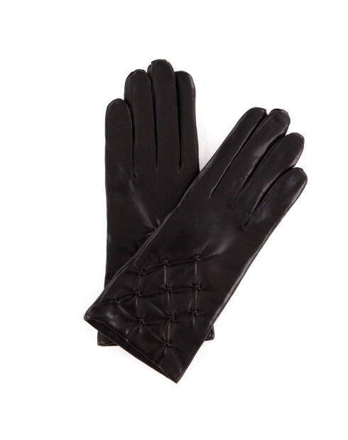 Gants en Cuir d'Agneau doublure Laine Greta marron foncé