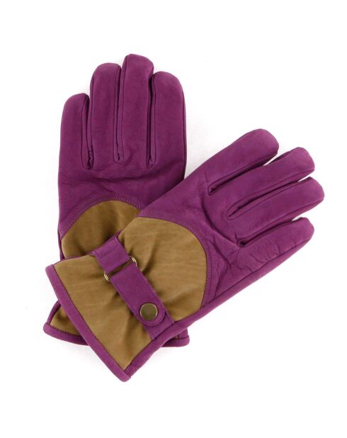 Gants en Velours de Cuir d'Agneau doublure Polaire Hoki  violet/beige