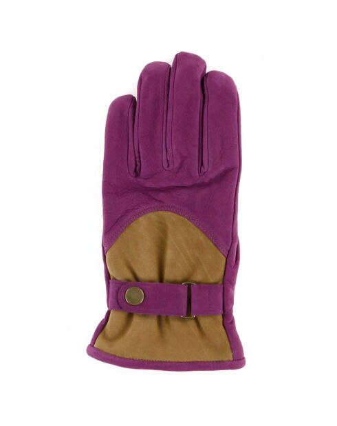 Gants en Velours de Cuir d'Agneau doublure Polaire Hoki  violet/beige