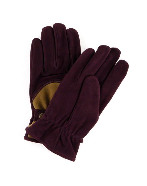 Gants en Velours de Cuir d'Agneau doublure Polaire Hoki  bordeaux/beige