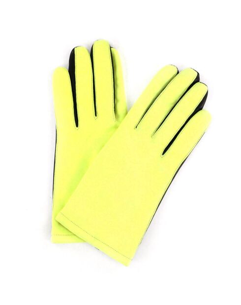 Gants en Velours de Cuir d'Agneau doublure Soie Valois Neon  jaune/noir