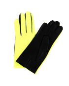 Gants en Velours de Cuir d'Agneau doublure Soie Valois Neon  jaune/noir