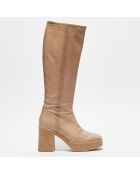 Stivali in pelle verniciata beige - tacco 9,5 cm