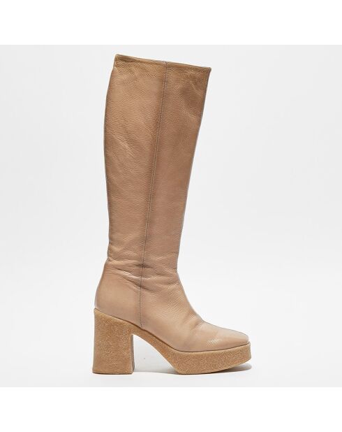 Stivali in pelle verniciata beige - tacco 9,5 cm