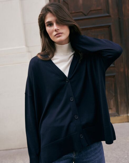 Cardigan 100% Laine Joya bleu marine