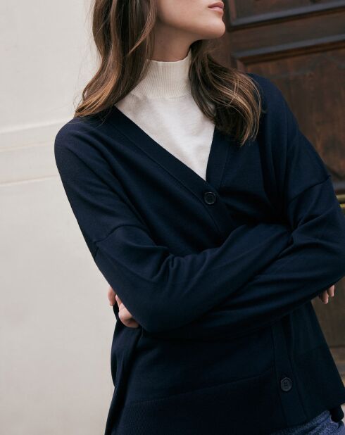Cardigan 100% Laine Joya bleu marine