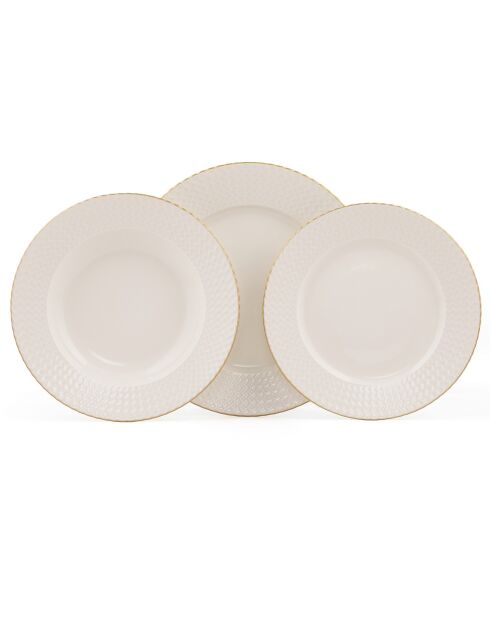 Service de table en porcelaine blanc/doré - 18 pièces