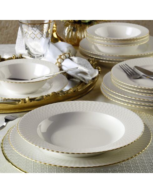 Service de table en porcelaine blanc/doré - 18 pièces