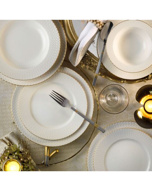 Service de table en porcelaine blanc/doré - 18 pièces