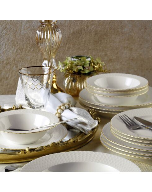 Service de table en porcelaine blanc/doré - 18 pièces