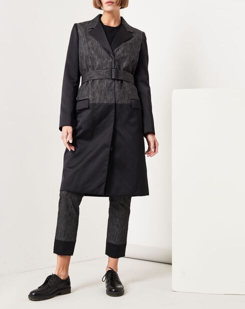 Manteau bi-matière Lilia noir