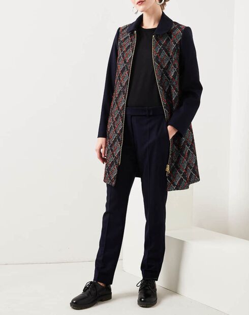 Manteau en Laine & Mohair mélangés Ashley brodé marine/multicolore