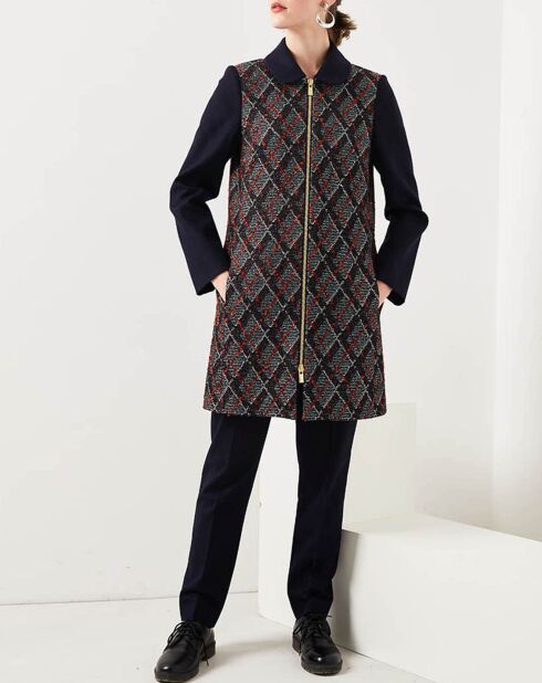 Manteau en Laine & Mohair mélangés Ashley brodé marine/multicolore
