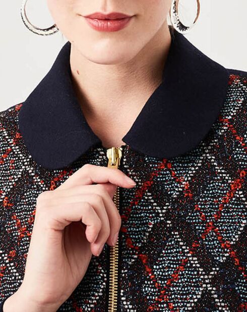 Manteau en Laine & Mohair mélangés Ashley brodé marine/multicolore
