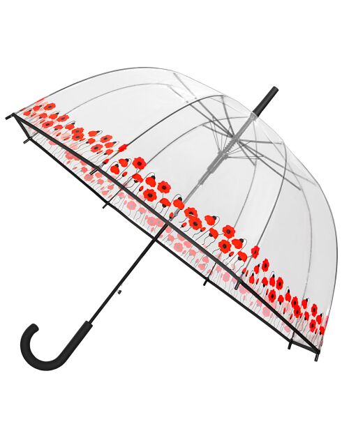 Parapluie transparent automatique cloche Coquelicots transparent/rouge