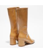 Bottes en Cuir Domina beiges - Talon 6.5 cm