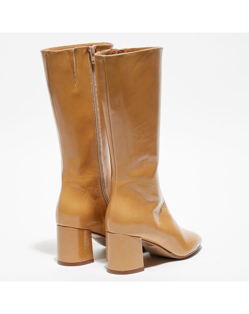 Bottes en Cuir Domina beiges - Talon 6.5 cm