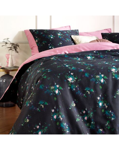 Parure housse de couette 100% Satin de Coton Aurelia blush/marine