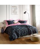 Parure housse de couette 100% Satin de Coton Aurelia blush/marine