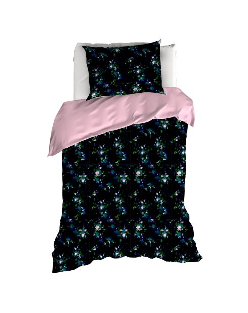 Parure housse de couette 100% Satin de Coton Aurelia blush/marine