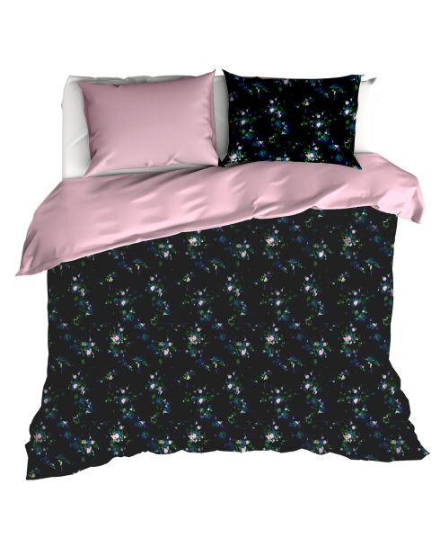 Parure housse de couette 100% Satin de Coton Aurelia blush/marine