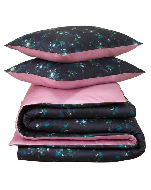 Parure housse de couette 100% Satin de Coton Aurelia blush/marine